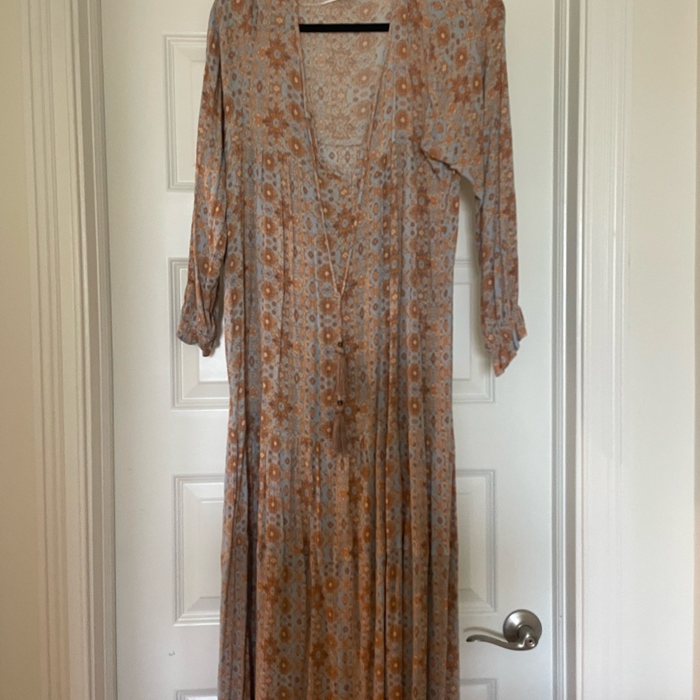 Vici Tan and Brown Bishop Sleeve Sundress